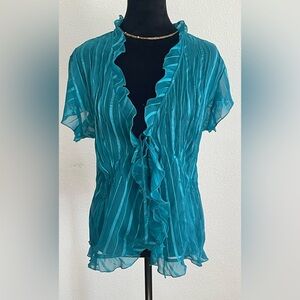Vintage blouse by notation size large , blue , short sleeve , sheer.